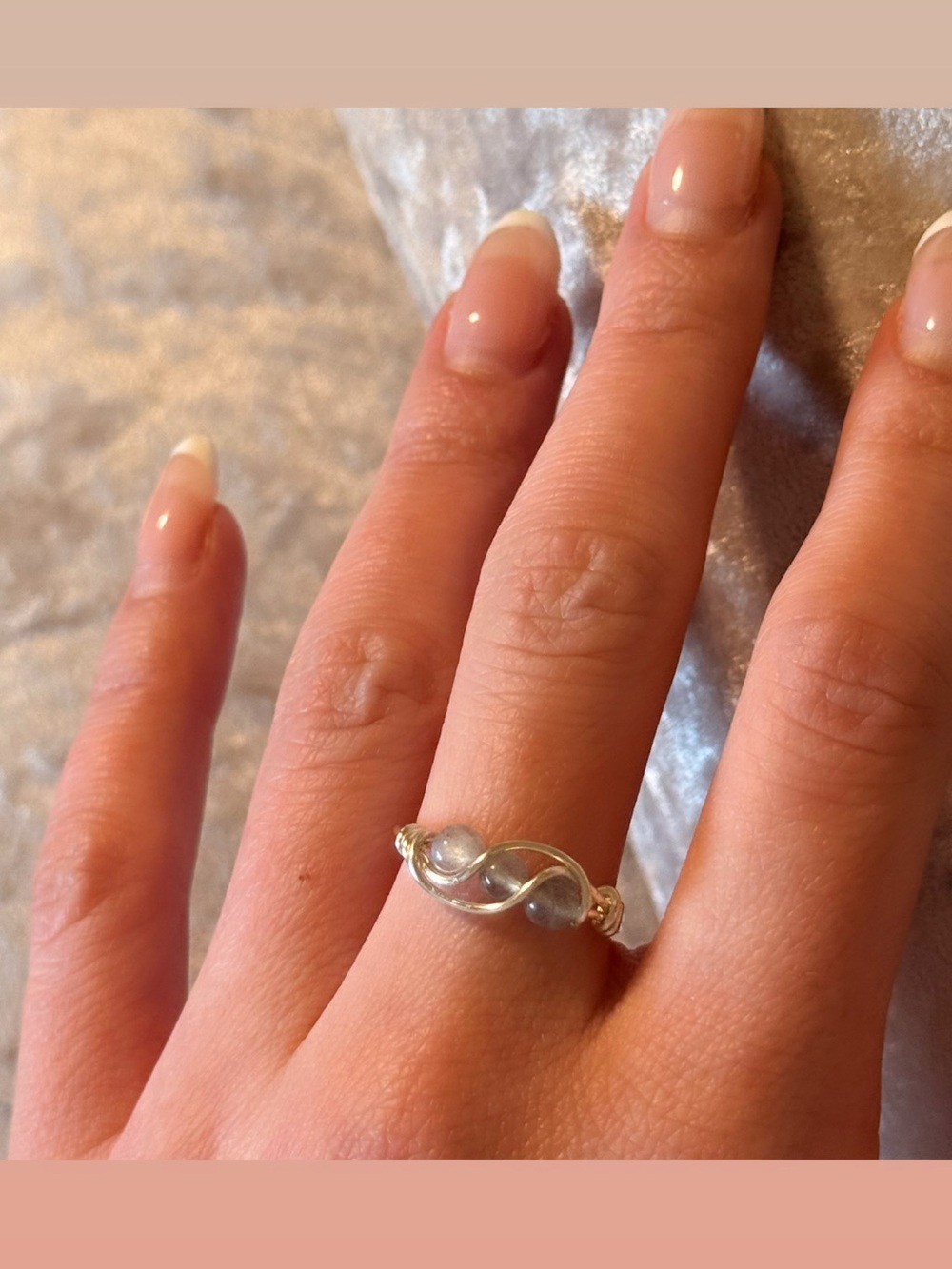 NEW Labradorite Bead Hand Crafted Wire Wrapped Ring - Silver Tone
